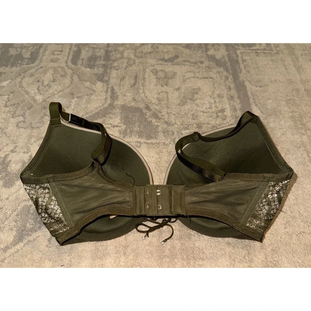 New Victoria's‎ Secret Very Sexy Push Up Bra Olive Green Lace Up Jewel Bra 32DD